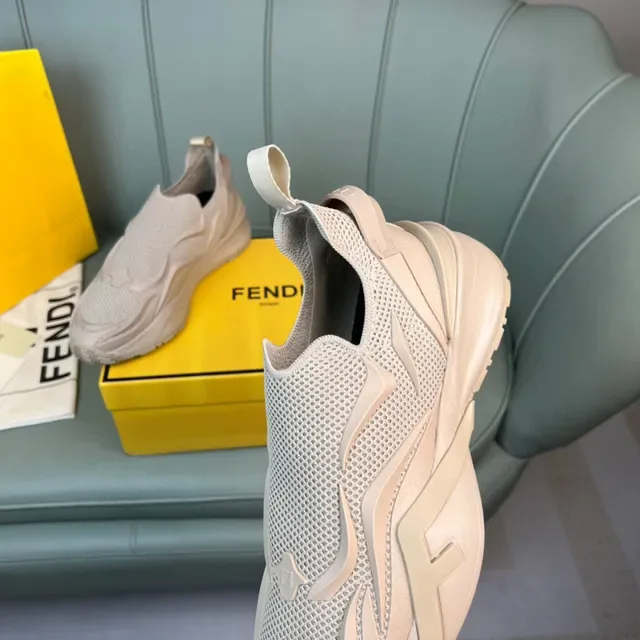 Fendi Beige Slip-On Construction Knit Mesh Upper Sneakers 2