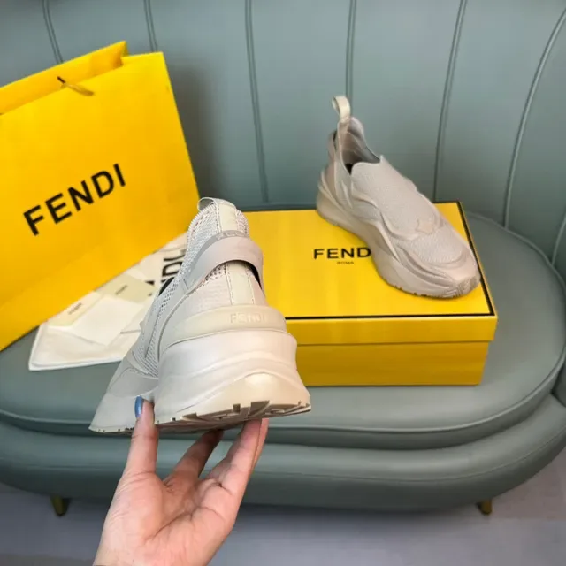 Fendi Beige Slip-On Construction Knit Mesh Upper Sneakers 3