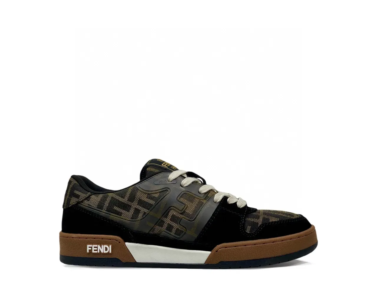 Fendi Black Beige Low-Top FF Monogram Jacquard Sneakers 2
