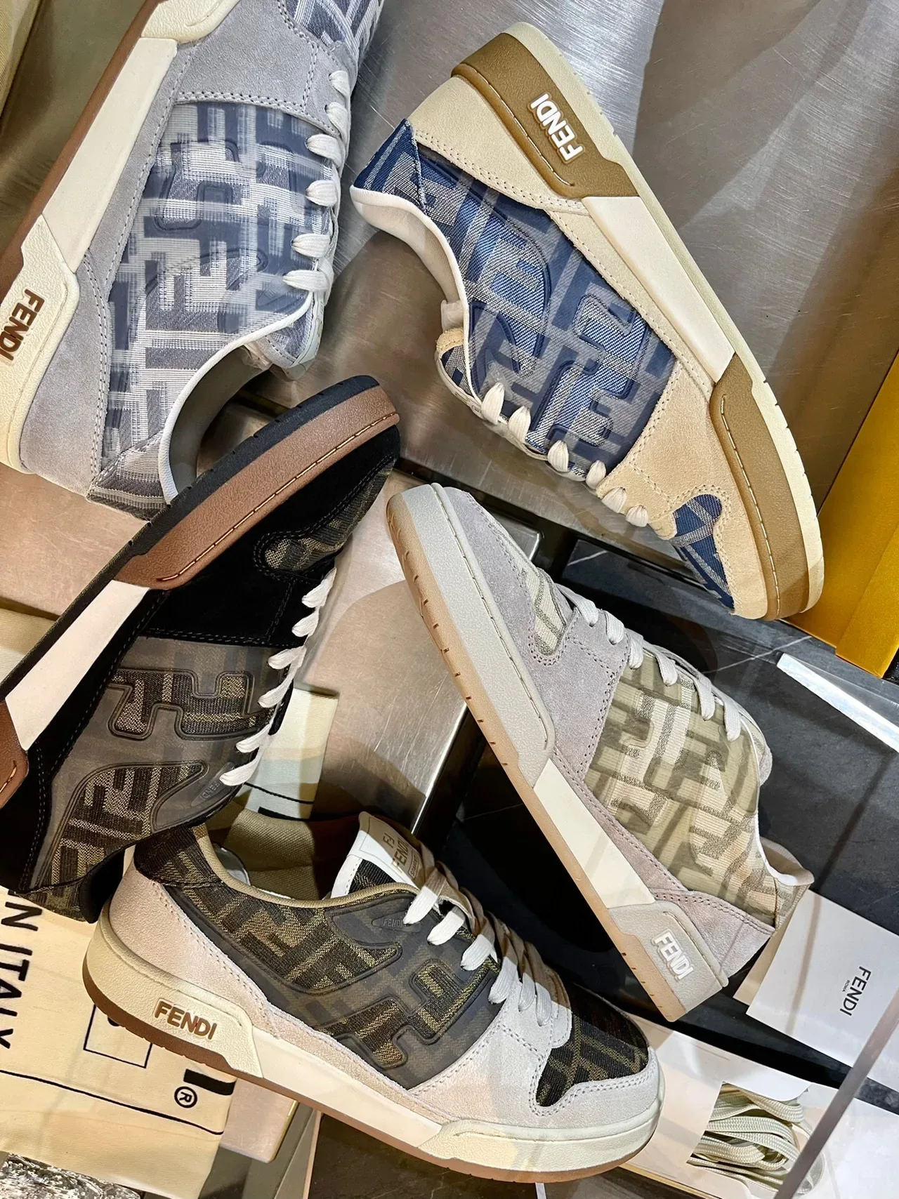 Fendi Black Beige Low-Top FF Monogram Jacquard Sneakers 4