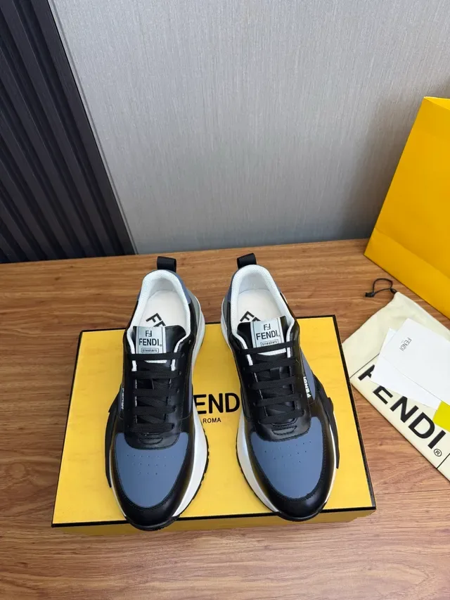 Fendi Noir Gris Semelle Épaisse Stratifiée Cuir-Synthétique Supérieure Sneakers Lifestyle 2