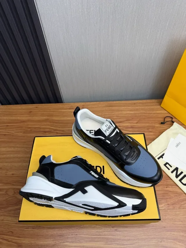 Fendi Noir Gris Semelle Épaisse Stratifiée Cuir-Synthétique Supérieure Sneakers Lifestyle 5