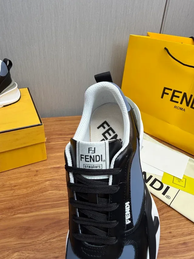 Fendi Noir Gris Semelle Épaisse Stratifiée Cuir-Synthétique Supérieure Sneakers Lifestyle 7