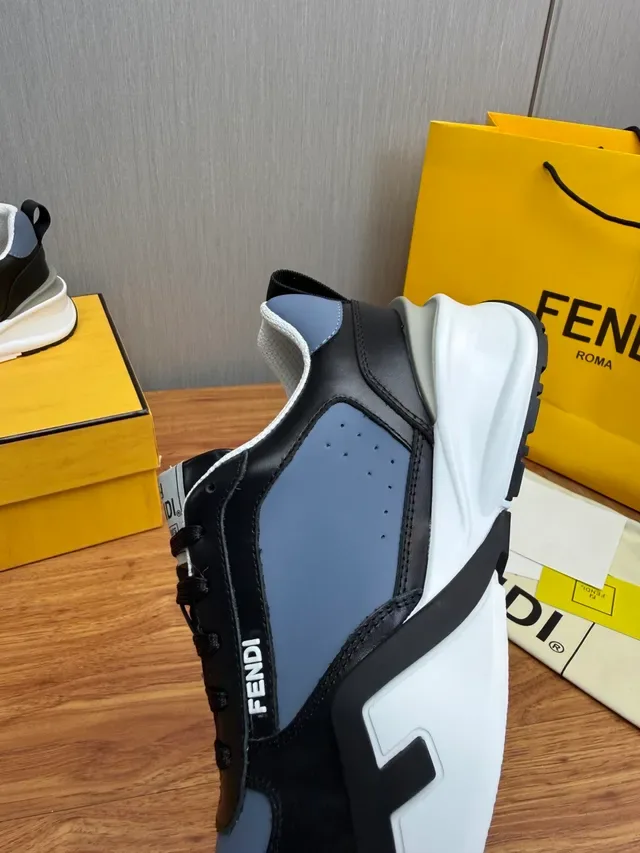 Fendi Noir Gris Semelle Épaisse Stratifiée Cuir-Synthétique Supérieure Sneakers Lifestyle 8