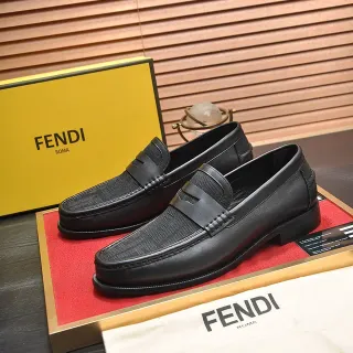 Fendi Black Leather Textured FF-Patterned Vamp Loafer