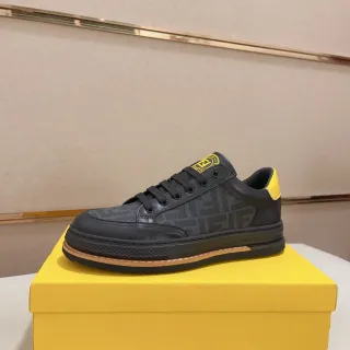 Fendi Black Yellow Low-Top Paneled Leather Lifestyle Sneakers