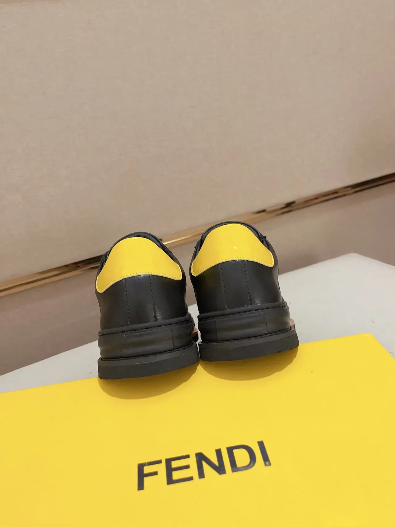 Fendi Black Yellow Low-Top Paneled Leather Lifestyle Sneakers 3