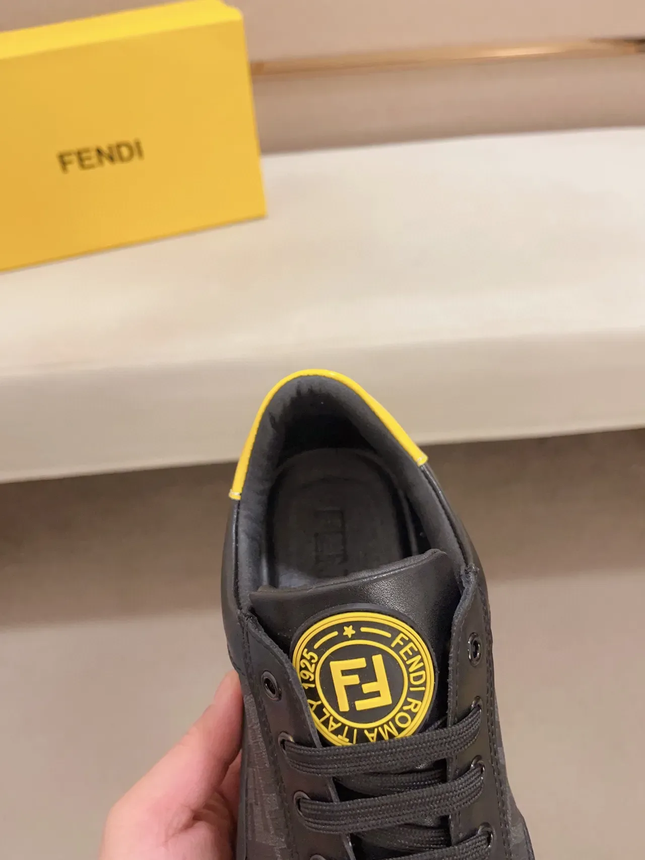 Fendi Black Yellow Low-Top Paneled Leather Lifestyle Sneakers 5