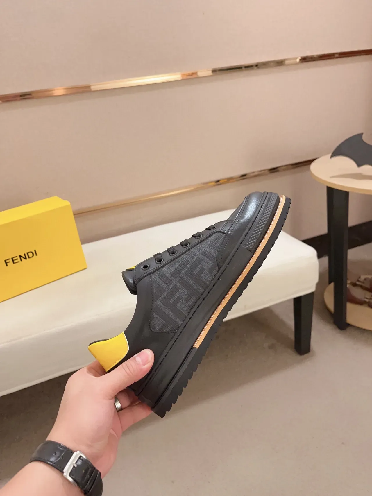Fendi Black Yellow Low-Top Paneled Leather Lifestyle Sneakers 6