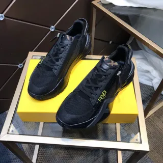 Fendi Black Yellow Mesh Upper Sculpted Chunky Sole Lifestyle Sneakers