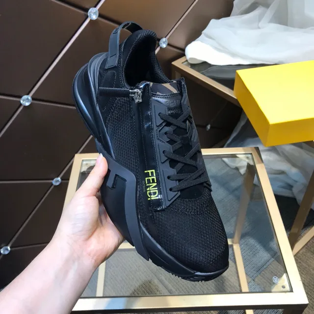 Fendi أسود أصفر شبكة علوة منحوت سميك أرضية أسلوب الحياة حذاء رياضي 2