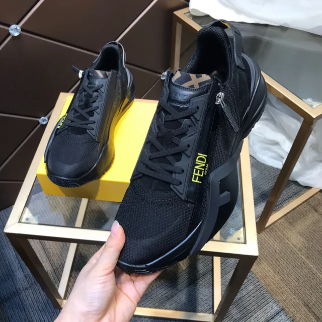 Fendi أسود أصفر شبكة علوة منحوت سميك أرضية أسلوب الحياة حذاء رياضي 3