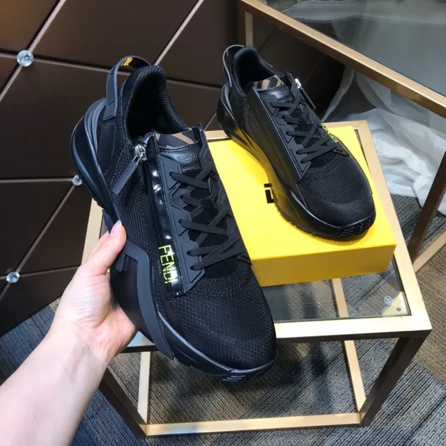 Fendi أسود أصفر شبكة علوة منحوت سميك أرضية أسلوب الحياة حذاء رياضي 7