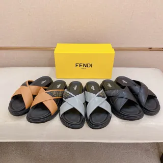 Fendi Cross Strap Slide Black Beige Crisscross Platform Sole Slippers