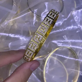 Fendi FF Crystal-Pavé Gold-Tone Logo Bangle Bracelet