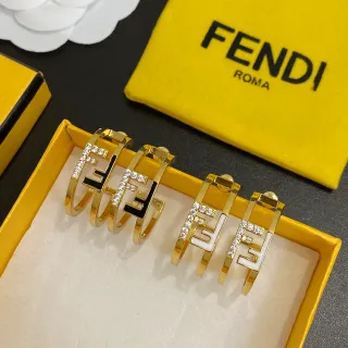 Fendi FF Hoop Gold Black Double-Band Hoops Interlocking Logo Earrings