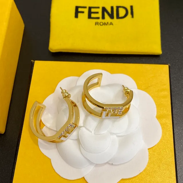 Fendi Fendi FF حلقات ذهبية سوداء مزدوجة النطاق مع شعار متشابك 2
