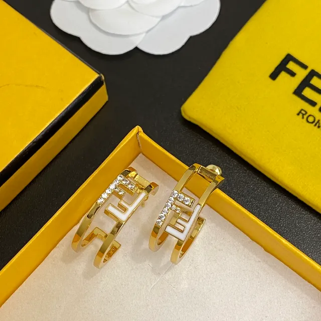Fendi Fendi FF حلقات ذهبية سوداء مزدوجة النطاق مع شعار متشابك 3