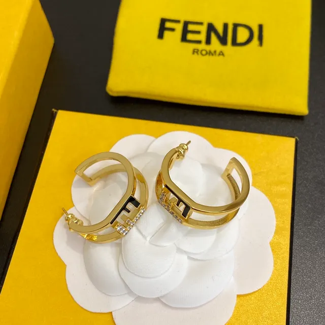 Fendi Fendi FF حلقات ذهبية سوداء مزدوجة النطاق مع شعار متشابك 4
