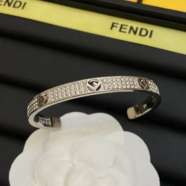 Fendi FF Logo Bangle Gold Silver Pavé Crystal Interlocking Bracelet 2