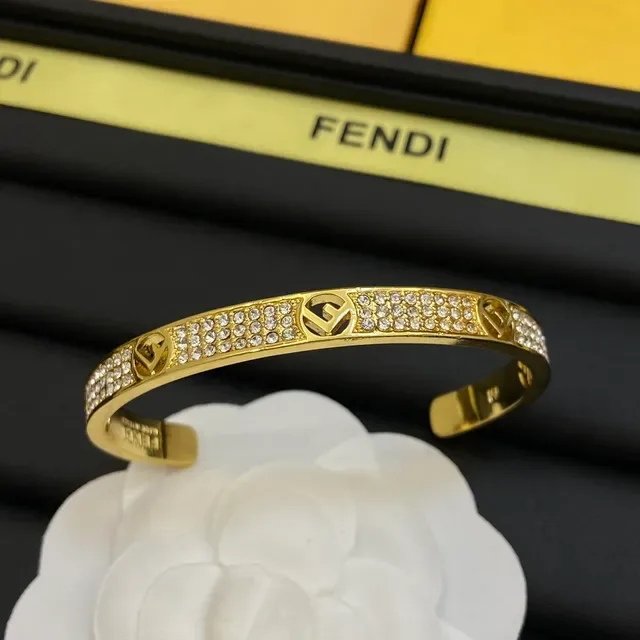 Fendi FF Logo Bangle Gold Silver Pavé Crystal Interlocking Bracelet 3