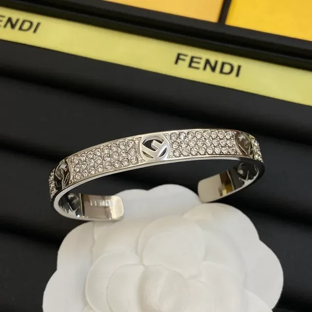 Fendi FF Logo Bangle Gold Silver Pavé Crystal Interlocking Bracelet 4