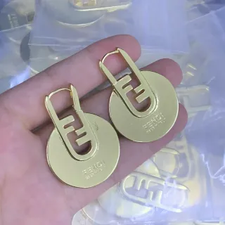 Fendi FF Logo Circular Disc Gold-Tone Earrings