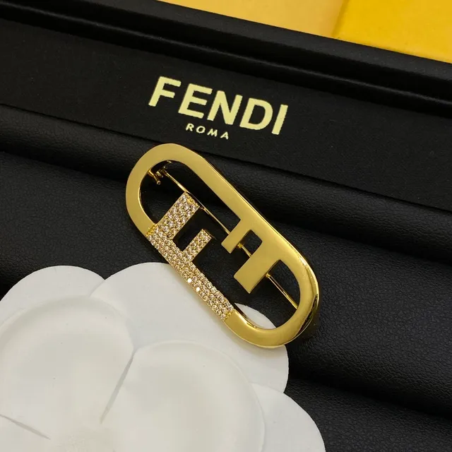 Fendi FF Logo Broches Ovalados com Cristais 4