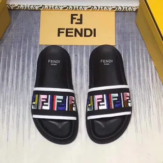 Fendi FF Logo Slide Multicolor Black Slippers