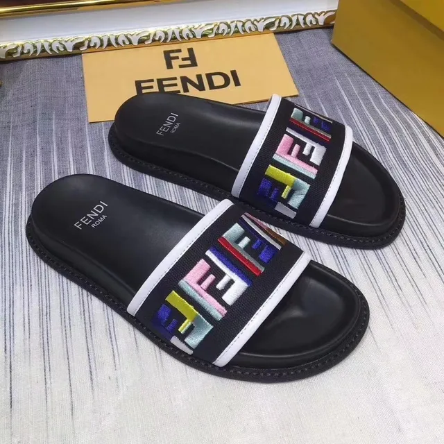 Fendi FF Logo Slide Multicolor Black Slippers 3