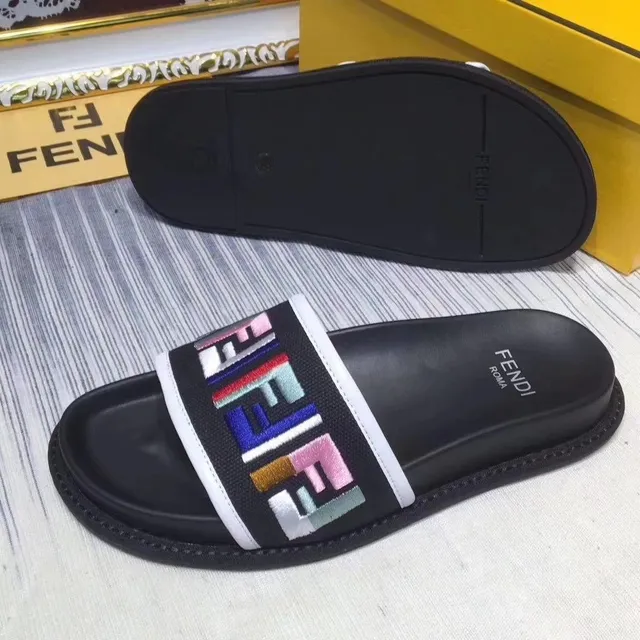 Fendi FF Logo Slide Multicolor Black Slippers 4