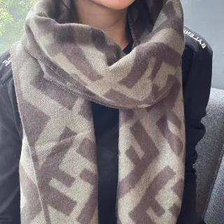 Fendi FF Monogram Beige and Brown Cashmere Scarf