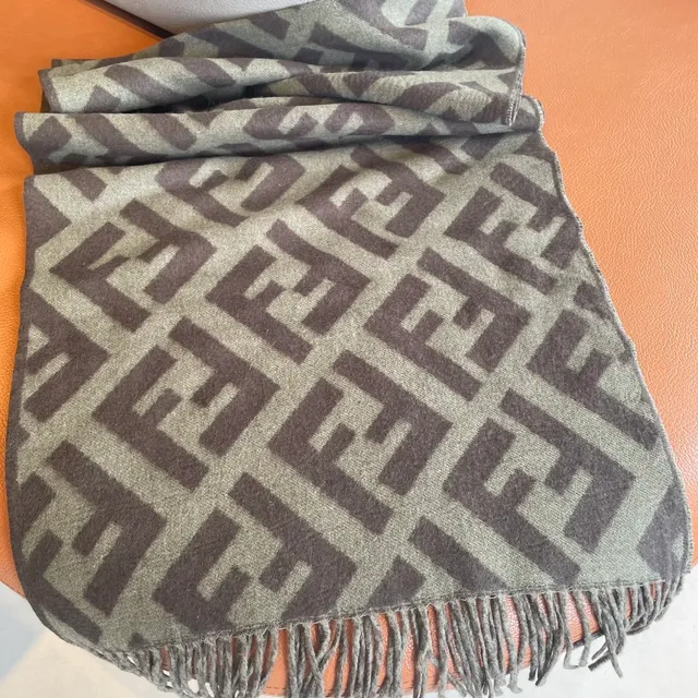 Fendi FF Monogram Écharpe de Cachemire Beige et Brun 6