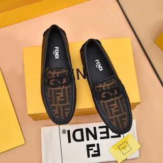 Fendi FF Monogram Canvas and Black Leather Loafers