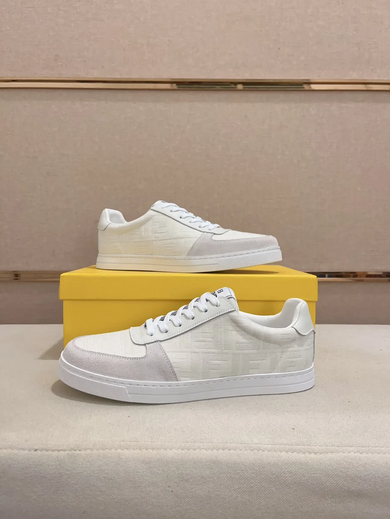 Fendi FF Monogram White and Gray Lifestyle Sneakers 4