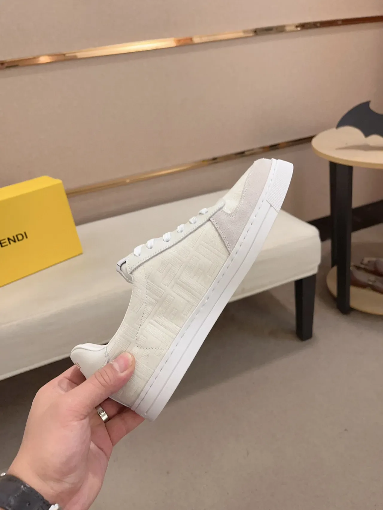 Fendi FF Monogram White and Gray Lifestyle Sneakers 6