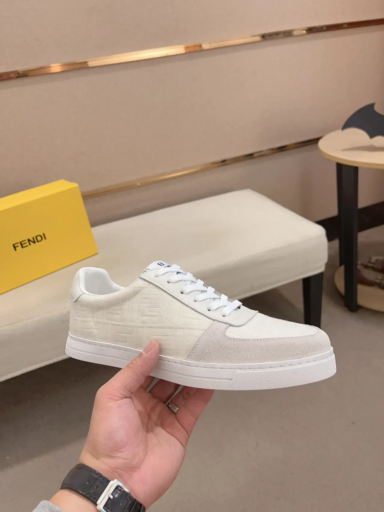 Fendi FF Monogram White and Gray Lifestyle Sneakers 7