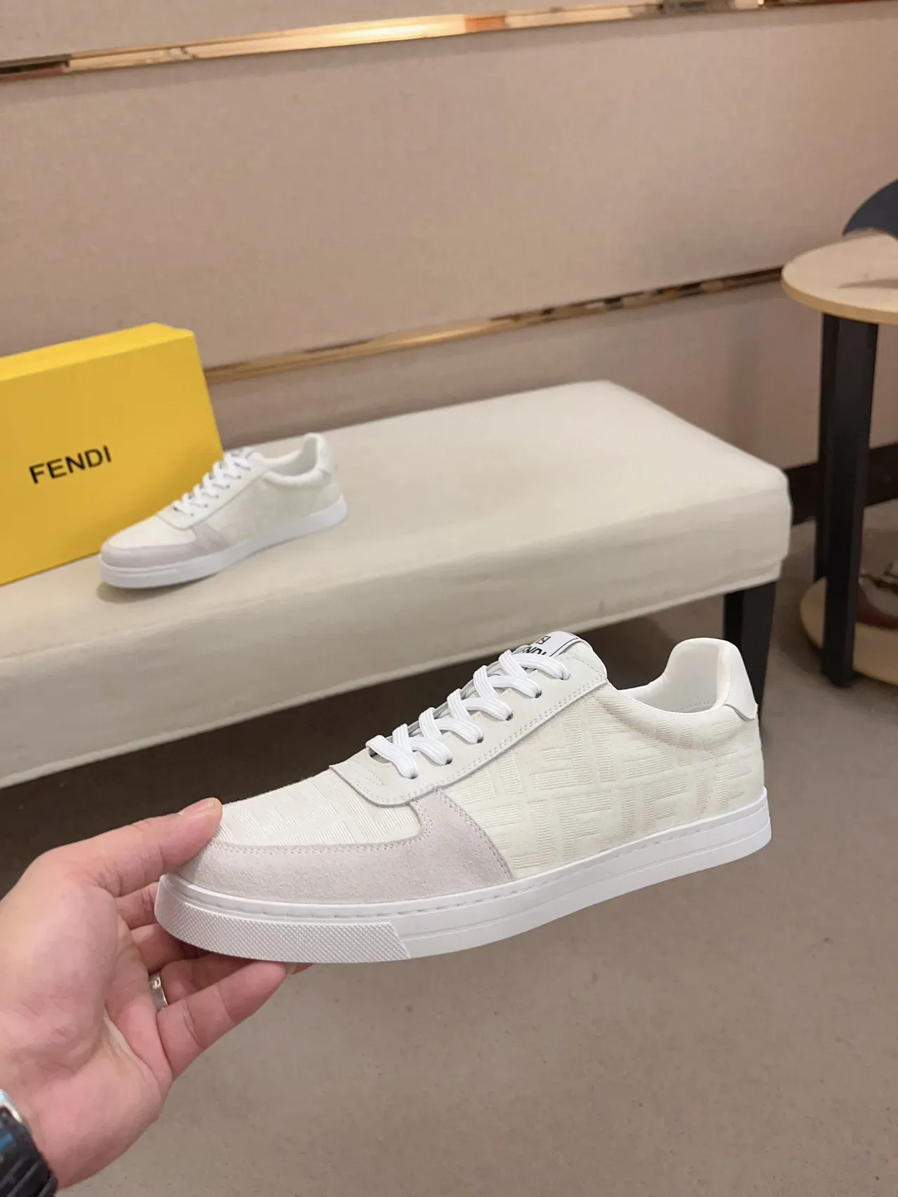 Fendi FF Monogram White and Gray Lifestyle Sneakers 8