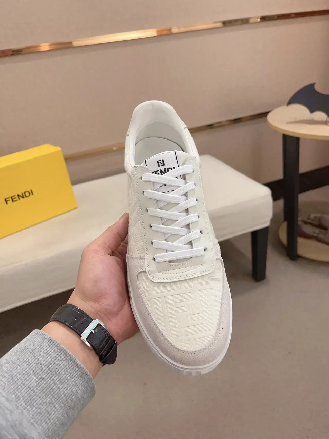 Fendi FF Monogram White and Gray Lifestyle Sneakers 9