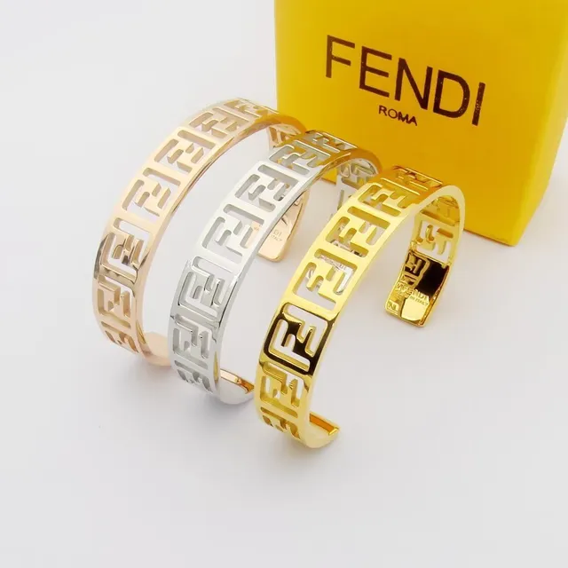 Fendi FF Motif Découpé Doré Ouvert Bracelet de Poignet 5