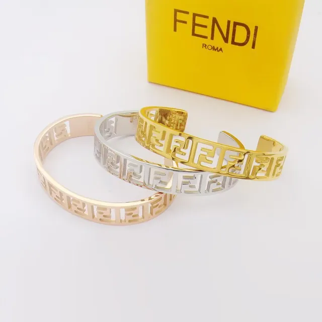 Fendi FF Motif Découpé Doré Ouvert Bracelet de Poignet 7
