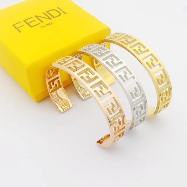 Fendi FF Motif Découpé Doré Ouvert Bracelet de Poignet 8