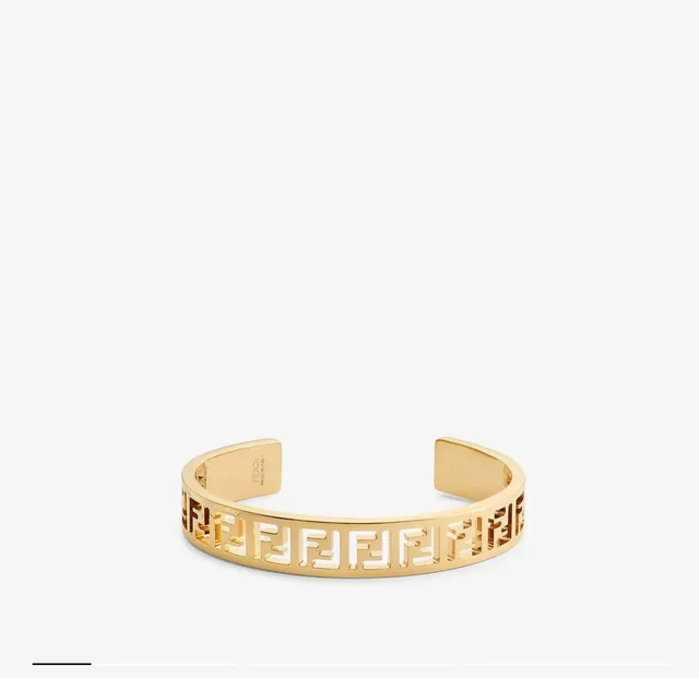 Fendi FF Motif Découpé Doré Ouvert Bracelet de Poignet 9