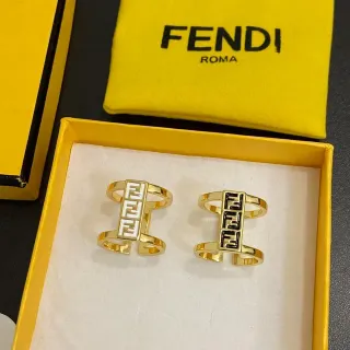 Fendi FF Ring Gold-Tone White and Black Enamel Double-Band Rings
