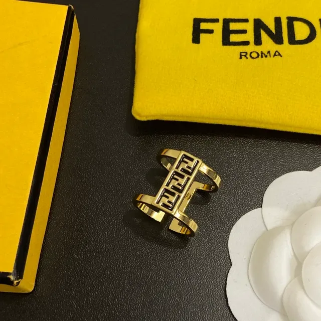 Fendi FF Bague Or Doré Blanc et Noir Émaillé Double Bande 4