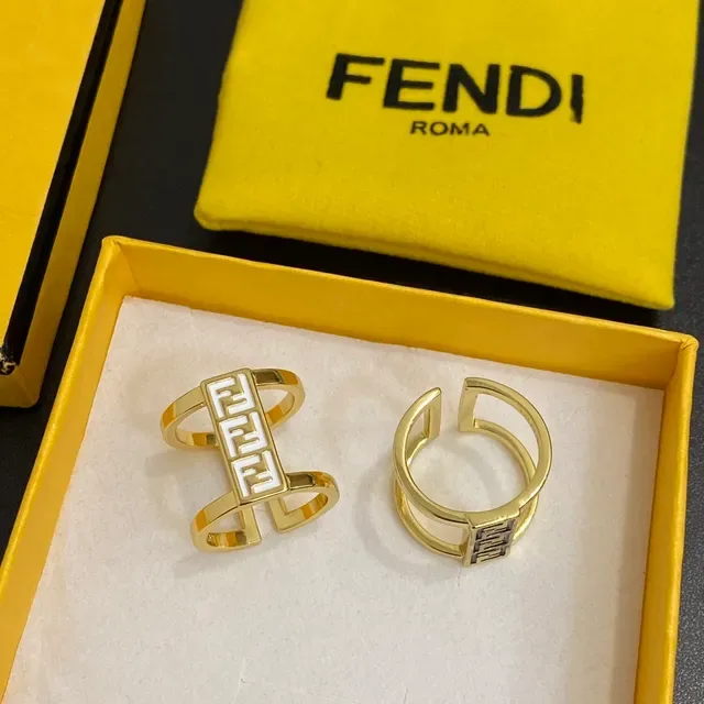 Fendi FF Bague Or Doré Blanc et Noir Émaillé Double Bande 6