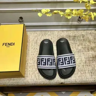Fendi FF Slide Black and Navy Monogram Slippers
