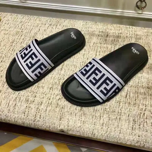 Fendi FF Slide Preto e Azul-marinho Monogram sandálias 2