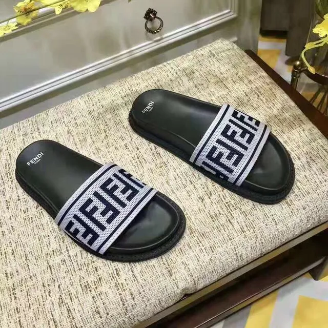 Fendi FF Slide Preto e Azul-marinho Monogram sandálias 5