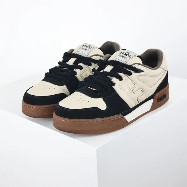 Fendi First Beige/negro H en forma de superposición lateral cuero-suede de dos tonos sneakers lifestyle 2